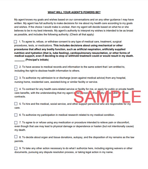 medical power of attorney, sample 2